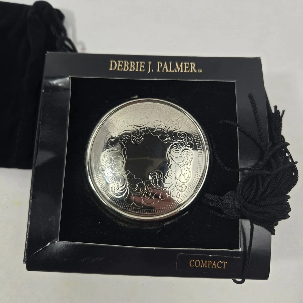 Debbie J Palmer Victorian Lace Silver Compact Mirror Box & Velvet Pouch